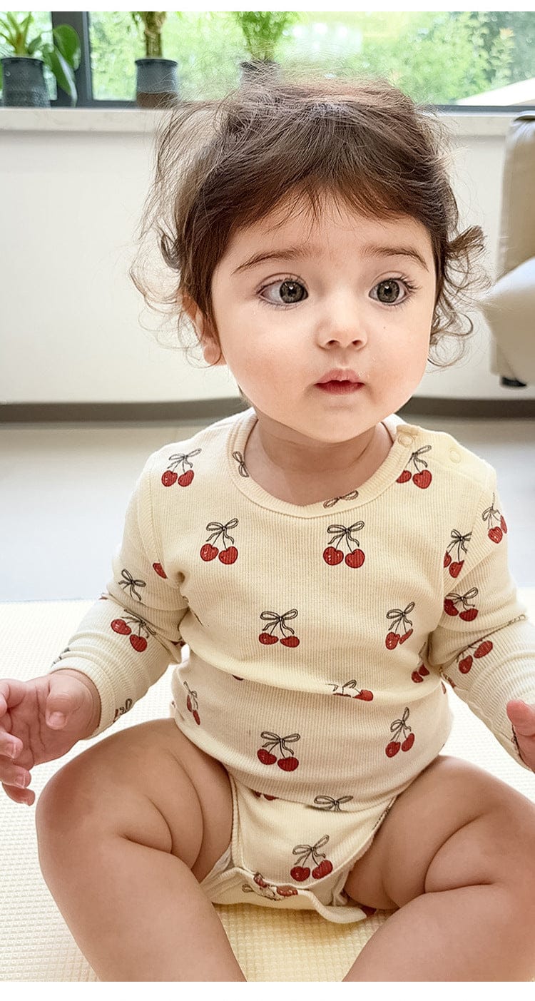 ロンパースセットアップ チェリー/気球プリント長袖ロンパース/パンツ【mh0010721】