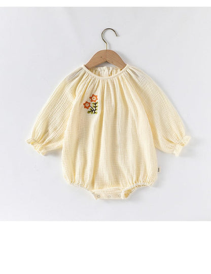 長袖ロンパース フラワー刺繍ルーズ長袖ロンパース【mh0010722】