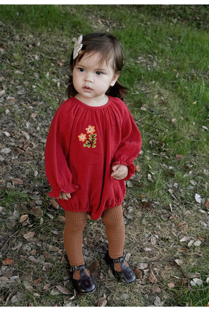 長袖ロンパース フラワー刺繍ルーズ長袖ロンパース【mh0010722】