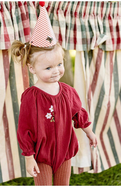 長袖ロンパース フラワー刺繍ルーズ長袖ロンパース【mh0010722】