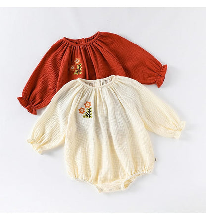 長袖ロンパース フラワー刺繍ルーズ長袖ロンパース【mh0010722】