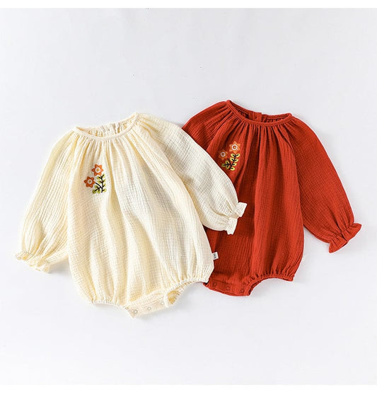 長袖ロンパース フラワー刺繍ルーズ長袖ロンパース【mh0010722】