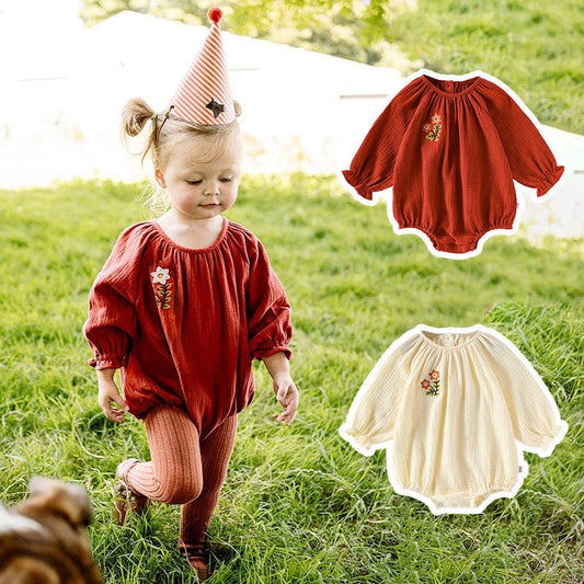 長袖ロンパース フラワー刺繍ルーズ長袖ロンパース【mh0010722】