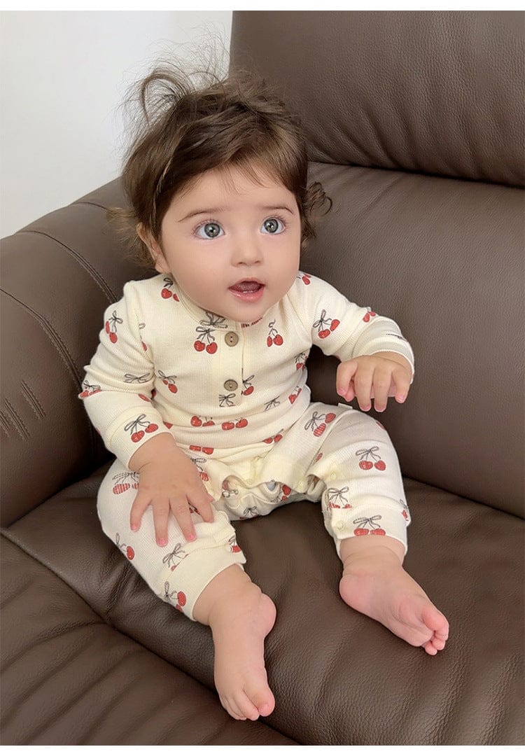 長袖ロンパース チェリー/気球プリント長袖ジャンプスーツロンパース【mh0010723】