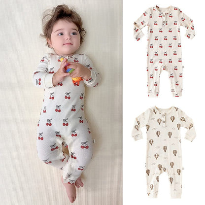 長袖ロンパース チェリー/気球プリント長袖ジャンプスーツロンパース【mh0010723】