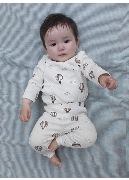 ロンパースセットアップ チェリー/気球プリント長袖肌着ロンパース/パンツ【mh0010724】