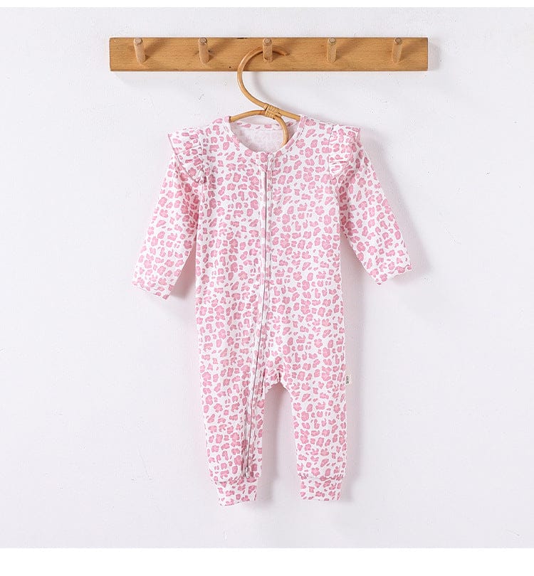 長袖ロンパース レオパードプリントジップアップ長袖ジャンプスーツ【mh0010725】