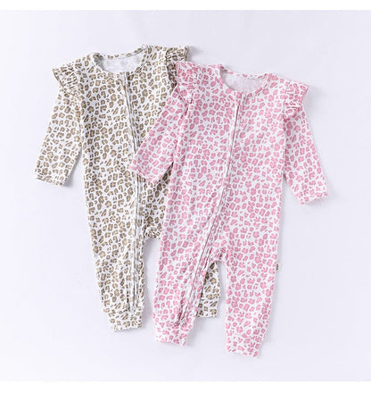 長袖ロンパース レオパードプリントジップアップ長袖ジャンプスーツ【mh0010725】