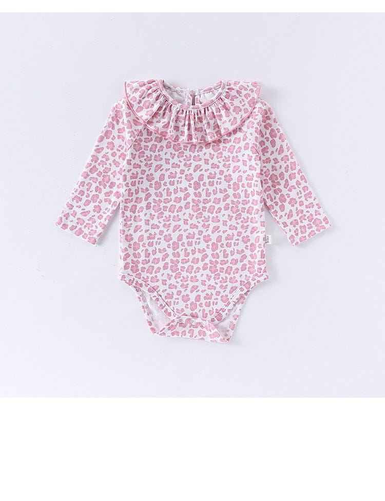 長袖ロンパース レオパードプリントラッフルフリル襟長袖ロンパース【mh0010727】