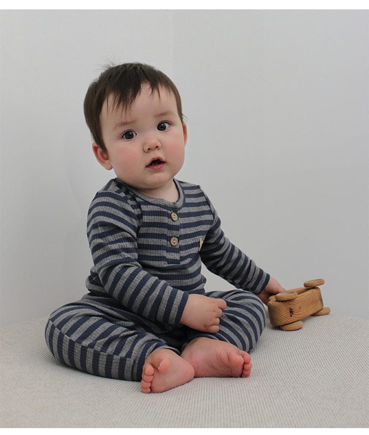 ロンパースセットアップ ボーダー長袖ロンパース/ロングパンツ【mh0010730】