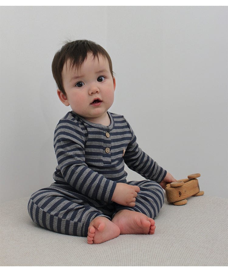 長袖ロンパース ボーダー長袖ジャンプスーツロンパース【mh0010731】