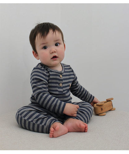 長袖ロンパース ボーダー長袖ジャンプスーツロンパース【mh0010731】