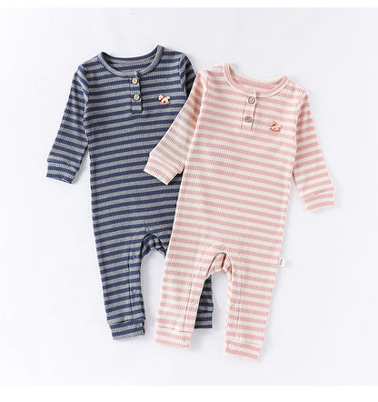 長袖ロンパース ボーダー長袖ジャンプスーツロンパース【mh0010731】