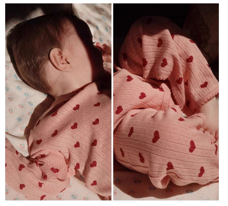 ロンパースセットアップ ハート/リボン長袖肌着ロンパース/ロングパンツ【mh0010732】