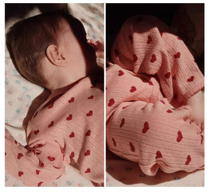 ロンパースセットアップ ハート/リボン長袖肌着ロンパース/ロングパンツ【mh0010732】