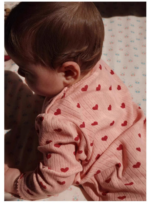 ロンパースセットアップ ハート/リボン長袖肌着ロンパース/ロングパンツ【mh0010732】