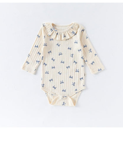 長袖ロンパース ハート/リボンプリントラッフル襟長袖ロンパース【mh0010735】