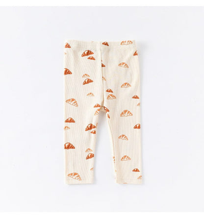 ロンパースセットアップ クロワッサン/バードプリント長袖ボディスーツ/ロングパンツ【mh0010737】