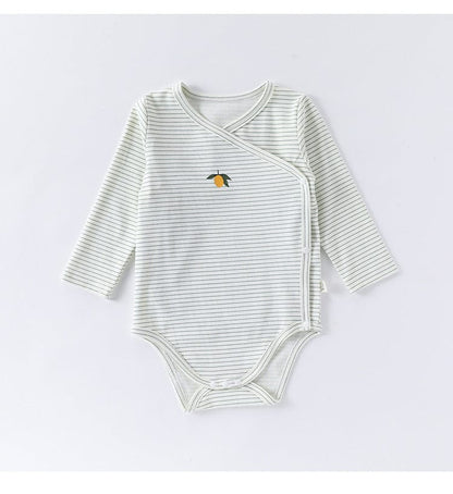 ロンパースセットアップ いちご/レモンボーダー長袖ボディスーツ/ロングパンツ【mh0010739】