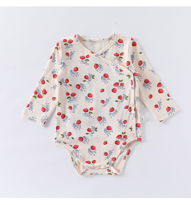 ロンパースセットアップ いちご/レモンボーダー長袖ボディスーツ/ロングパンツ【mh0010739】