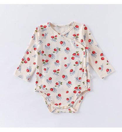 ロンパースセットアップ いちご/レモンボーダー長袖ボディスーツ/ロングパンツ【mh0010739】