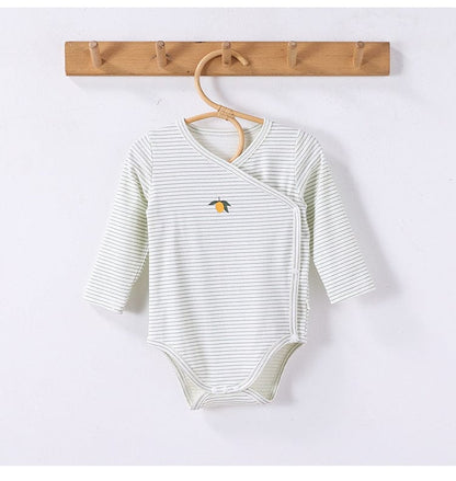 ロンパースセットアップ いちご/レモンボーダー長袖ボディスーツ/ロングパンツ【mh0010739】