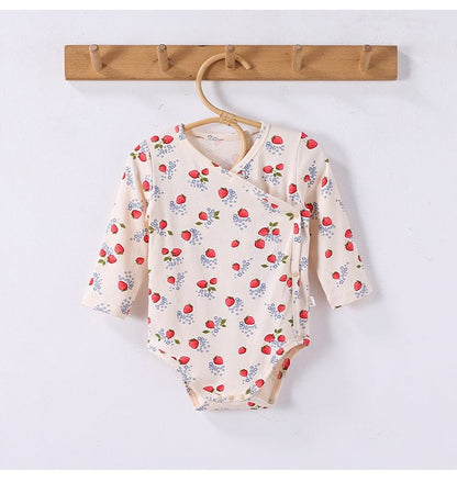 ロンパースセットアップ いちご/レモンボーダー長袖ボディスーツ/ロングパンツ【mh0010739】