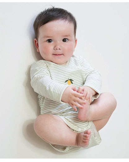 ロンパースセットアップ いちご/レモンボーダー長袖ボディスーツ/ロングパンツ【mh0010739】