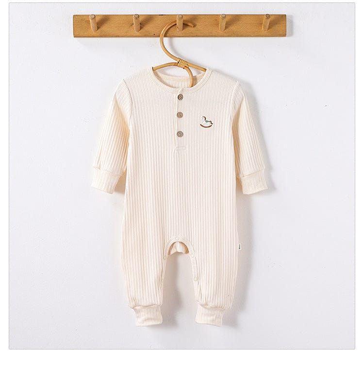 長袖ロンパース 木馬ワンポイントリブ長袖ロンパース【mh0010740】