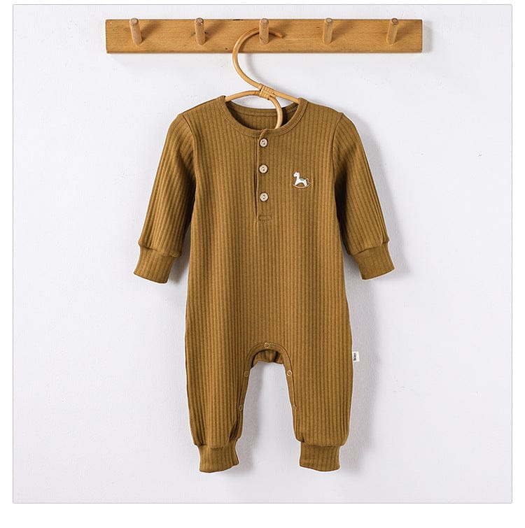 長袖ロンパース 木馬ワンポイントリブ長袖ロンパース【mh0010740】