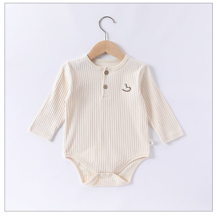 長袖ロンパース 木馬ワンポイント刺繍リブ長袖ボディスーツ【mh0010742】