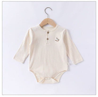 長袖ロンパース 木馬ワンポイント刺繍リブ長袖ボディスーツ【mh0010742】