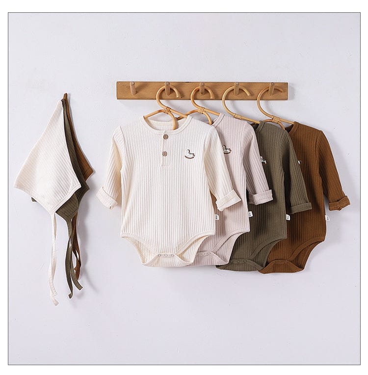 長袖ロンパース 木馬ワンポイント刺繍リブ長袖ボディスーツ【mh0010742】