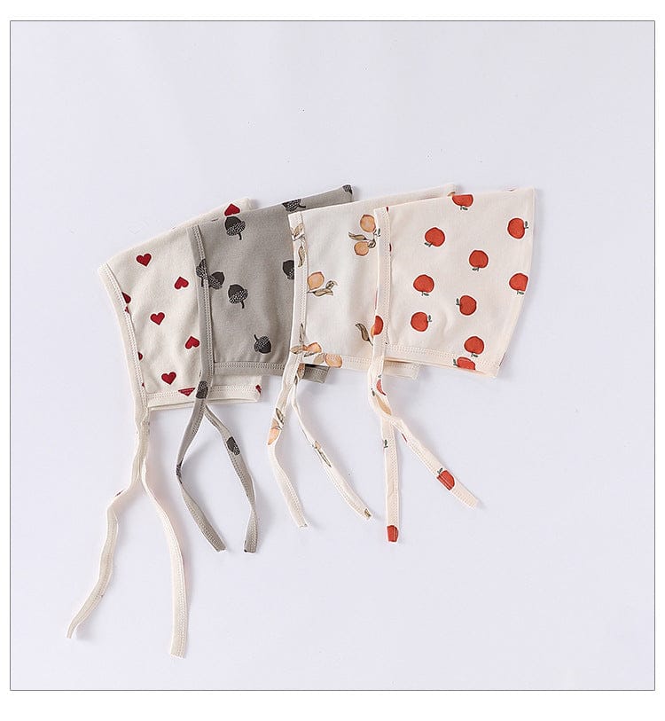 長袖ロンパース どんぐり/梨/りんご足付き長袖肌着ロンパース+ボンネット帽子セット【mh0010743】