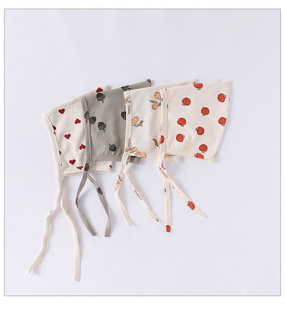 長袖ロンパース どんぐり/梨/りんご足付き長袖肌着ロンパース+ボンネット帽子セット【mh0010743】