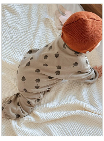 長袖ロンパース どんぐり/ドットプリント長袖ロンパース【mh0010744】