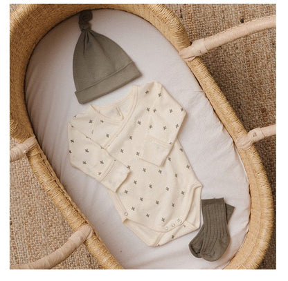 ロンパースセットアップ カクタス/ムーン/ボーダー/無地長袖ボディスーツ/ロングパンツ/ボンネット帽子【mh0010746】