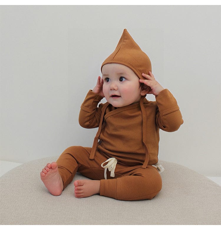 ロンパースセットアップ カクタス/ムーン/ボーダー/無地長袖ボディスーツ/ロングパンツ/ボンネット帽子【mh0010746】