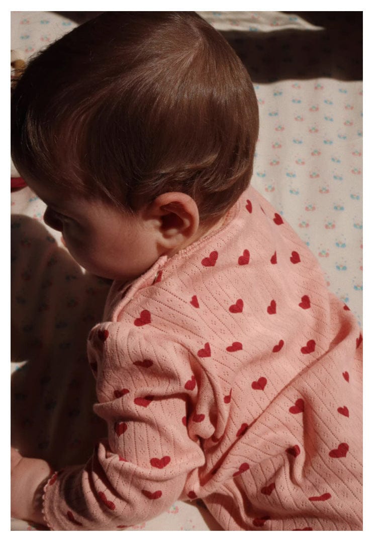 長袖ロンパース ハート/リボンプリント長袖ロンパース【mh0010747】