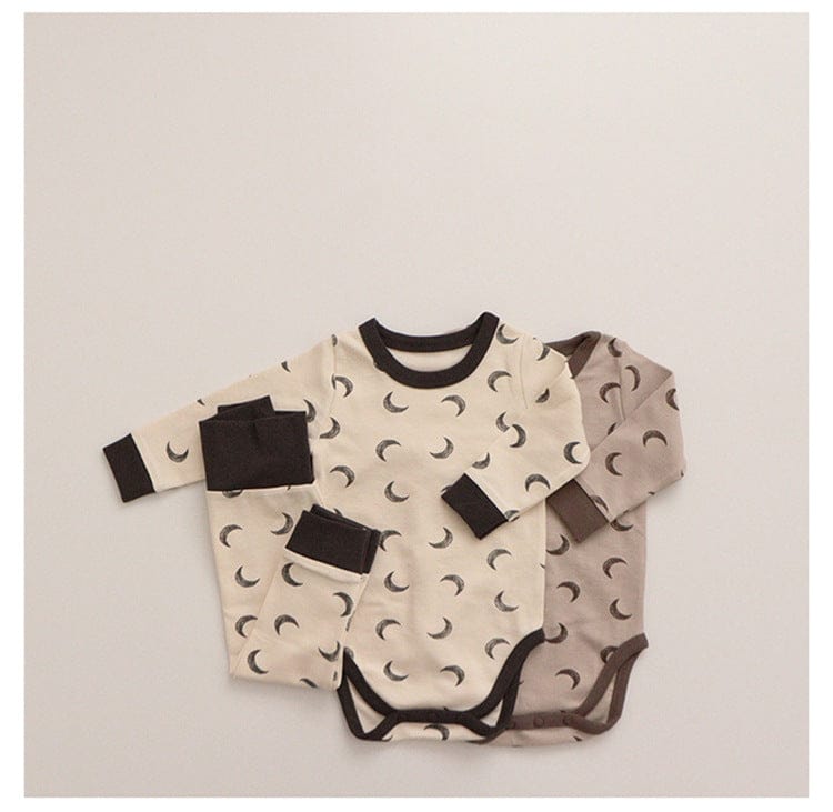 ロンパースセットアップ 月ムーン/星スタープリント長袖ボディスーツ+パンツ/とんがりキャップ帽子【mh0010750】