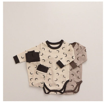 ロンパースセットアップ 月ムーン/星スタープリント長袖ボディスーツ+パンツ/とんがりキャップ帽子【mh0010750】