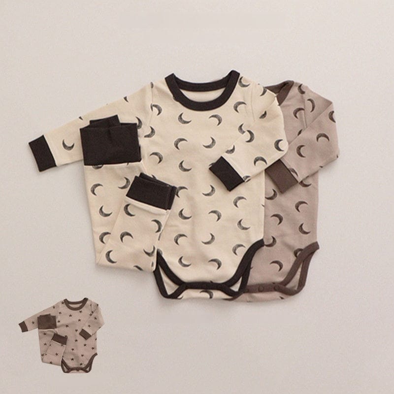 ロンパースセットアップ 月ムーン/星スタープリント長袖ボディスーツ+パンツ/とんがりキャップ帽子【mh0010750】