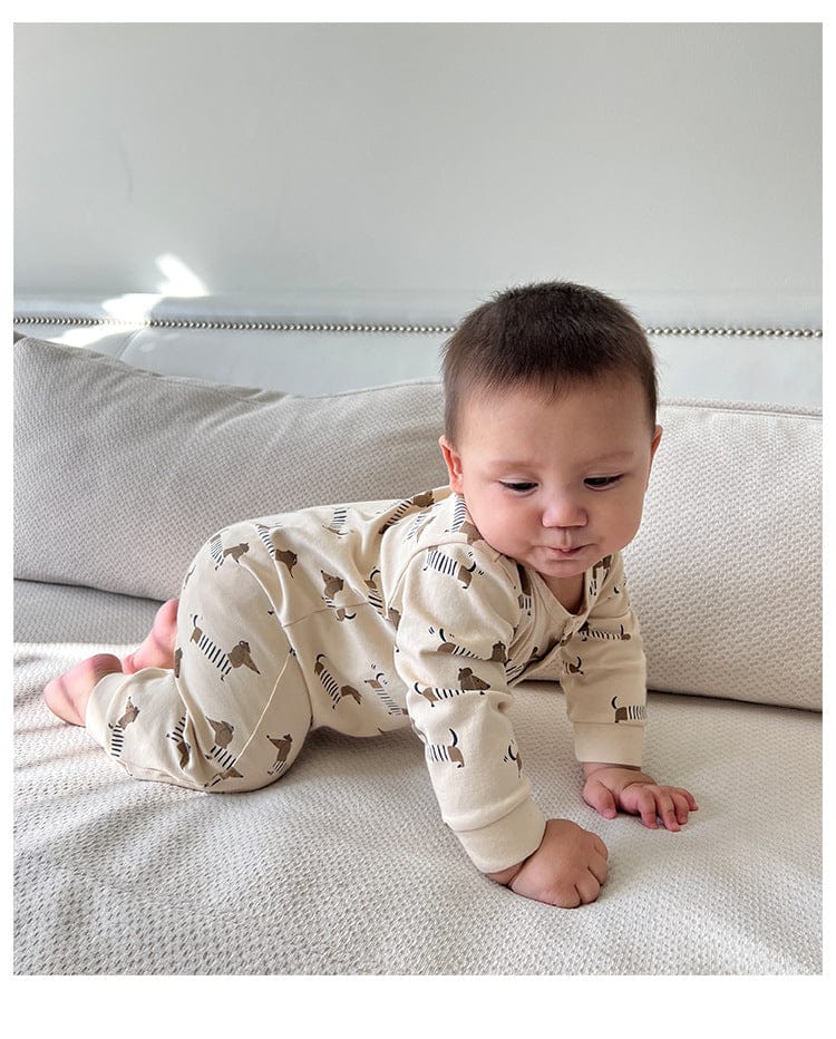 長袖ロンパース ムーン/ドッグプリント長袖ロンパース【mh0010752】