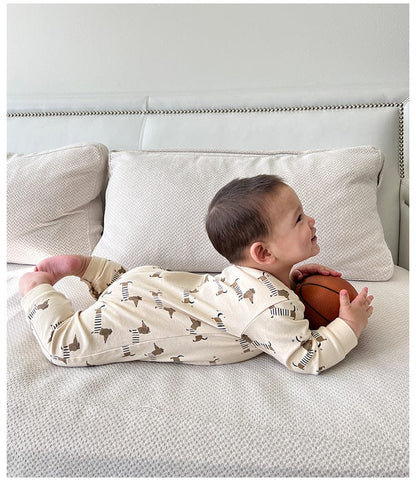 長袖ロンパース ムーン/ドッグプリント長袖ロンパース【mh0010752】