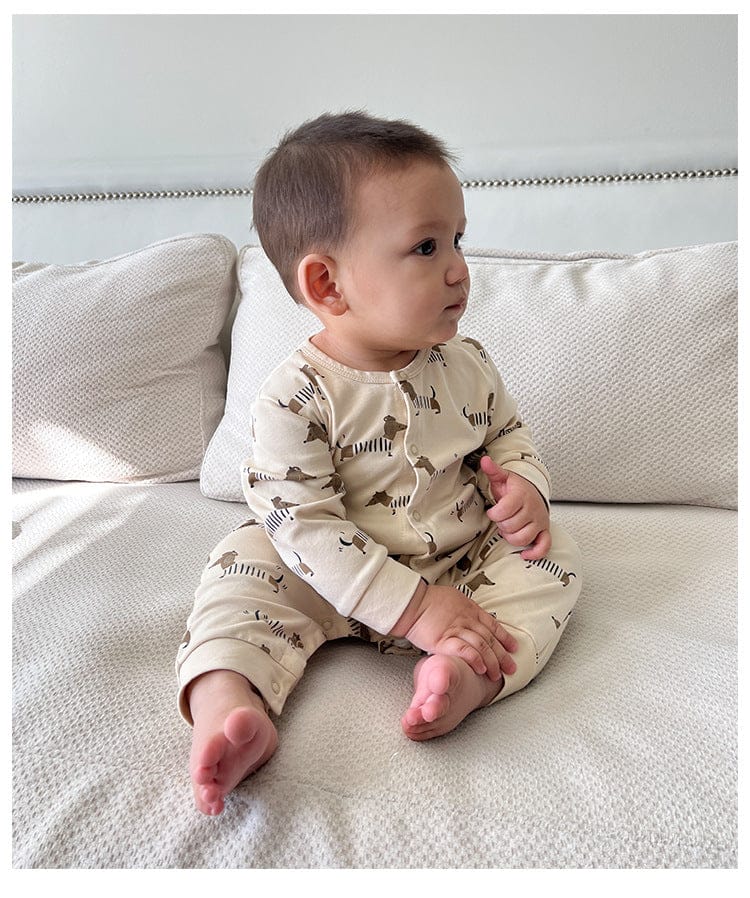 長袖ロンパース ムーン/ドッグプリント長袖ロンパース【mh0010752】