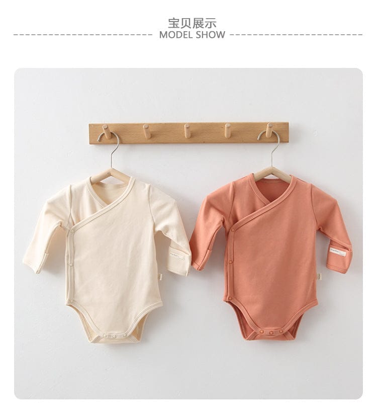 長袖ロンパース シンプルベーシック無地長袖肌着ロンパース+とんがりキャップ帽子セット【mh0010753】