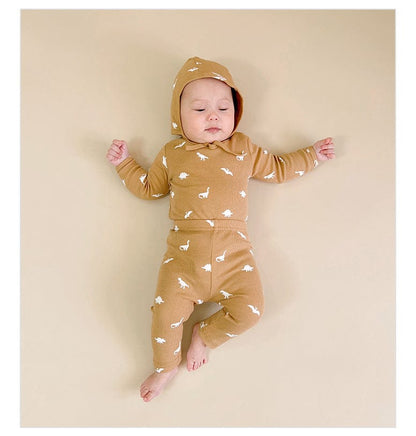 ロンパースセットアップ ダイナソー/ムーン/フラワープリント長袖ボディスーツ/ロングパンツ【mh0010754】