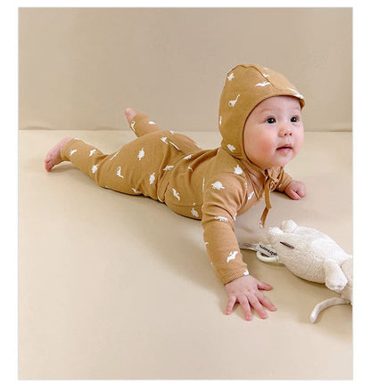 ロンパースセットアップ ダイナソー/ムーン/フラワープリント長袖ボディスーツ/ロングパンツ【mh0010754】