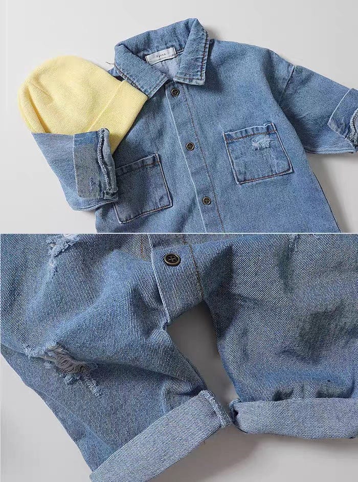 長袖ジャンプスーツ ダメージ加工長袖デニムジャンプスーツ オーバーオール【mh0010786】