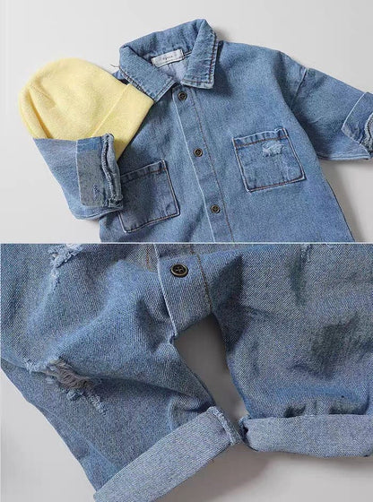 長袖ジャンプスーツ ダメージ加工長袖デニムジャンプスーツ オーバーオール【mh0010786】